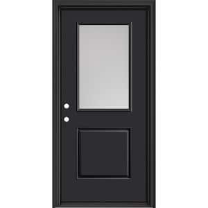 Performance Door System 36 in. x 80 in. 1/2 Lite Pearl Right-Hand Inswing Black Smooth Fiberglass Prehung Front Door