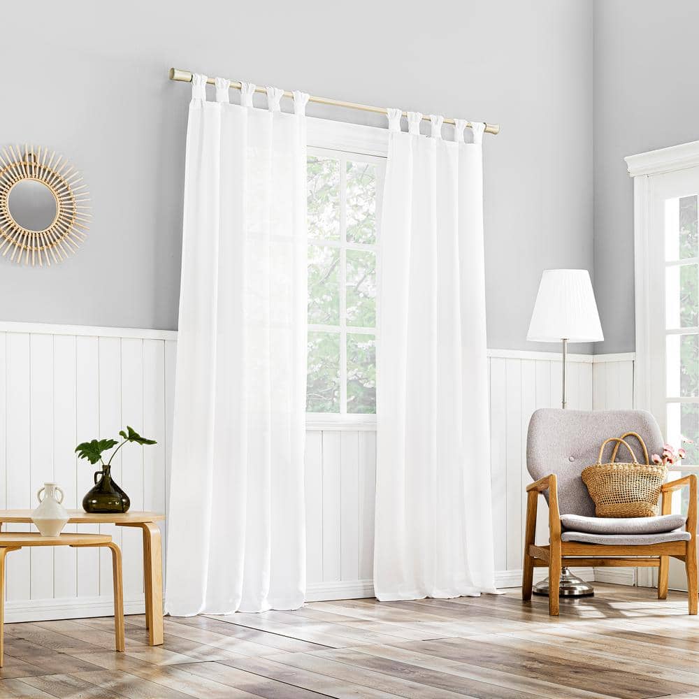 White Polyester Light-Filtering Tab Top Curtain Panel, 40" x 96"