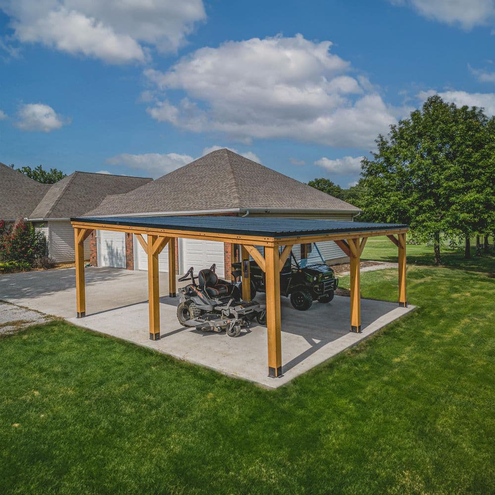 Kingsport 20' x 20' Cedar Wood Carport with Black Steel Roof