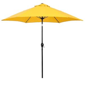 9 ft. Aluminum Market Patio Umbrella with Fiberglass Ribs, Crank Lift and Push-Button Tilt in Yellow Polyester