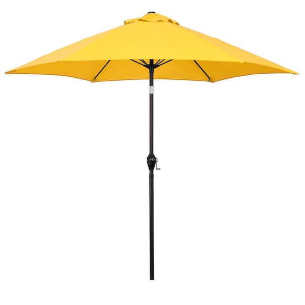 Astella 9 ft. Aluminum Market Patio Umbrella with Fiberglass Ribs, Crank Lift and Push-Button Tilt in Yellow Polyester