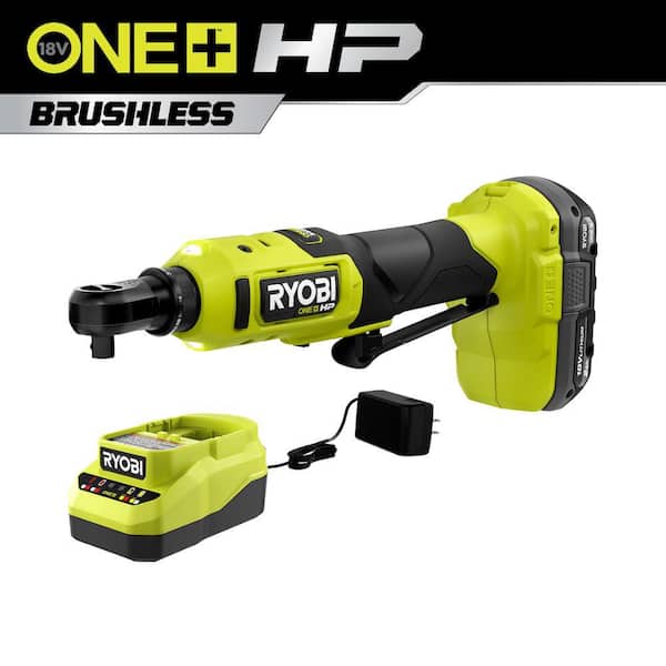 ONE+ HP 18V Brushless Cordless Compact 3/8 in. Ratchet Kit with (1) 2.0 Ah Battery, (2) 4.0 Ah Batteries, and Charger