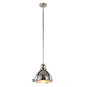 Performance 13 in. 1-Light Polished Nickel Pendant with Metal Shade