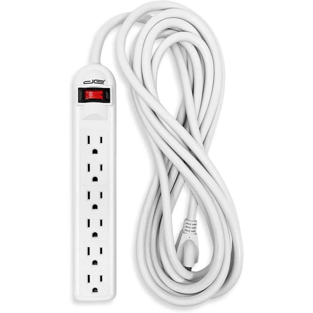 15 ft. Extension Cord, Surge Protector Power Strip with 6 Outlets, Lighted On-Off Switch for Home and Office Use, White price history on PriceWatchPro