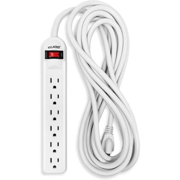 Lukyamzn 15 ft. Extension Cord, Surge Protector Power Strip with 6 Outlets, Lighted On-Off Switch for Home and Office Use, White