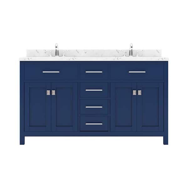 Virtu USA Caroline 60 in. W x 22 in. D x 35 in. H Double Sink Bath Vanity in French Blue with Quartz Top