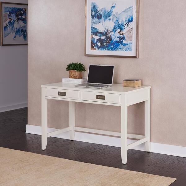 HOMESTYLES 44 in. White Rectangular 2 -Drawer Writing Desk with Brushed Nickel Hardware