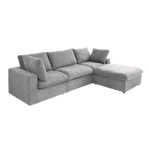 118 in. Square Arm 4-Piece Linen L-shaped Sectional Sofa Cloud Couch in Gray with Ottoman