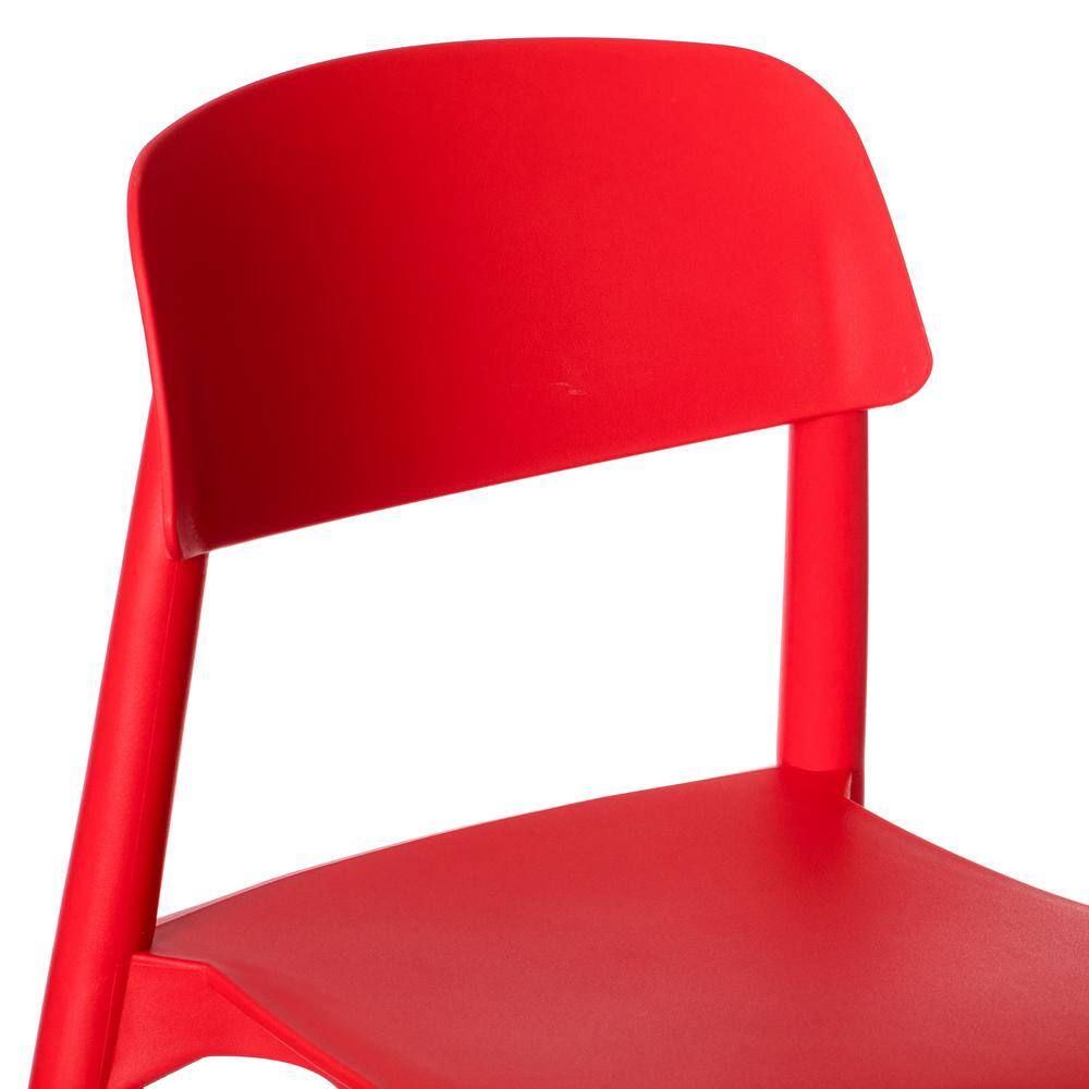Modern Red Plastic Side Chair with Beech Wood Legs