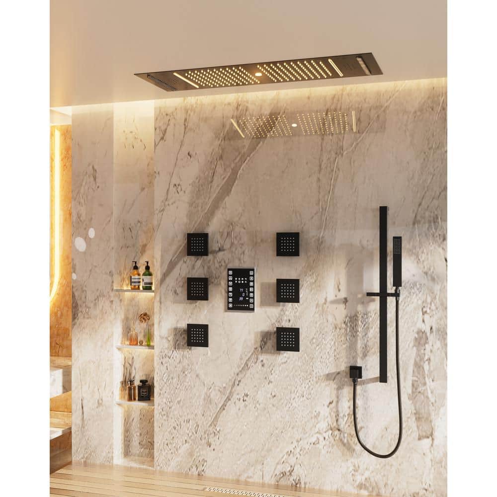 Matte Black Stainless Steel LED Bluetooth Music Rainfall Shower System