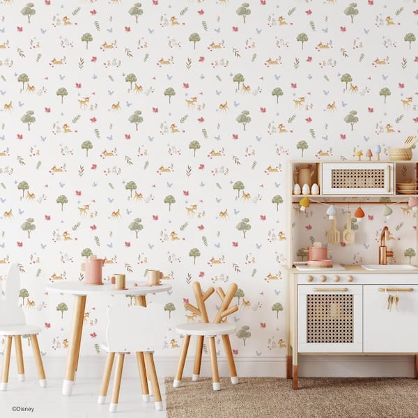 White Bambi Watercolor Peel and Stick Wallpaper