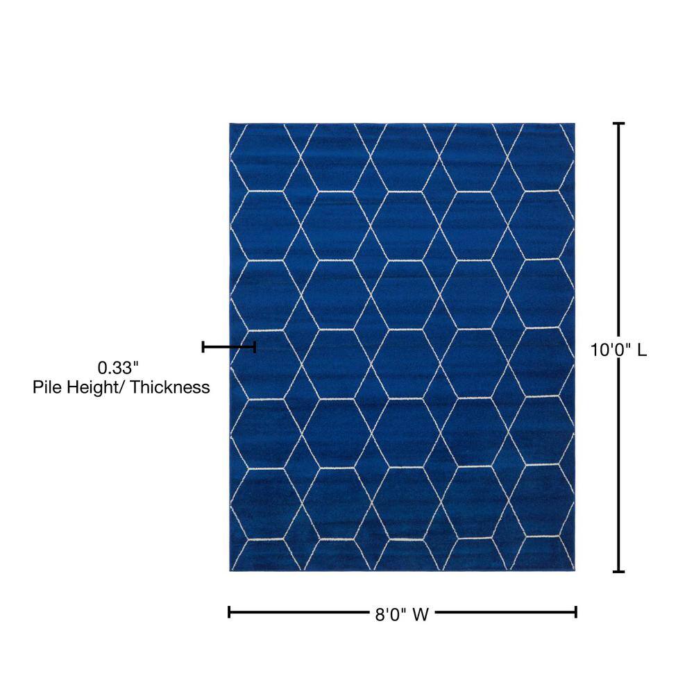 Navy Blue Trellis 8' x 10' Easy-Care Synthetic Area Rug