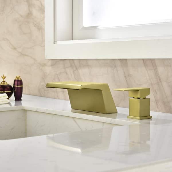 Nestfair Minimalist Waterfall 8 in. Widespread Single Handle Bathroom Faucet in Brushed Gold(1-Pack)