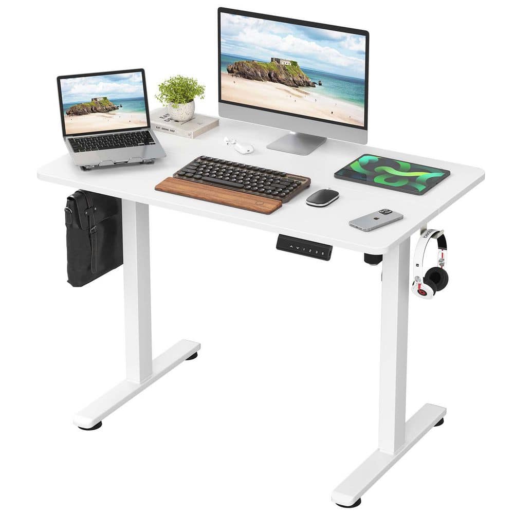 40 in. White Adjustable Height Standing Desk Memory Computer Home
