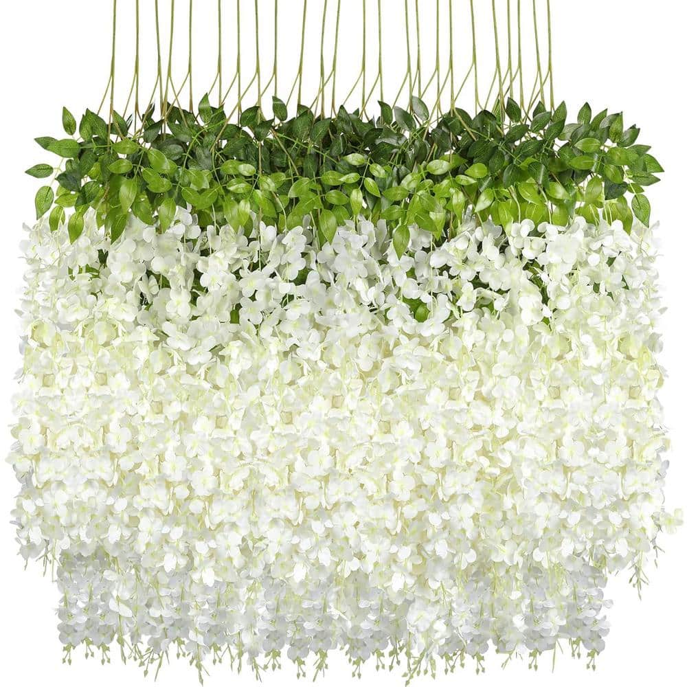 43.2 in. White Indoor/Outdoor Artificial Wisteria Vines Rattan Silk Flower 