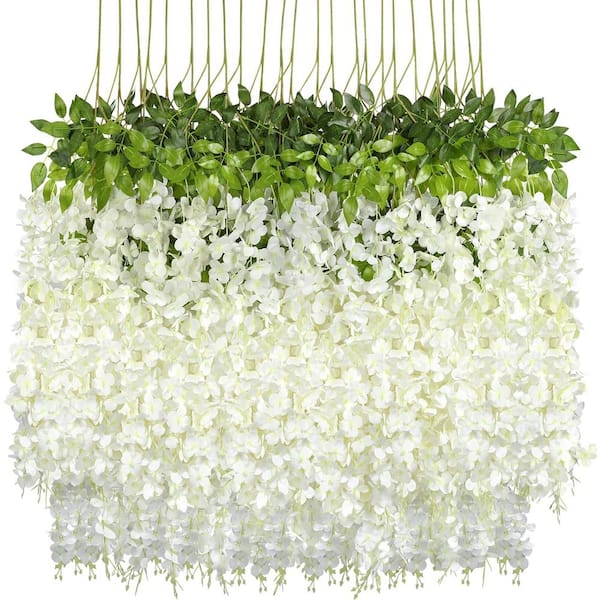 Unbranded 43.2 in. White Indoor/Outdoor Artificial Wisteria Vines Rattan Silk Flower (24-Pack)