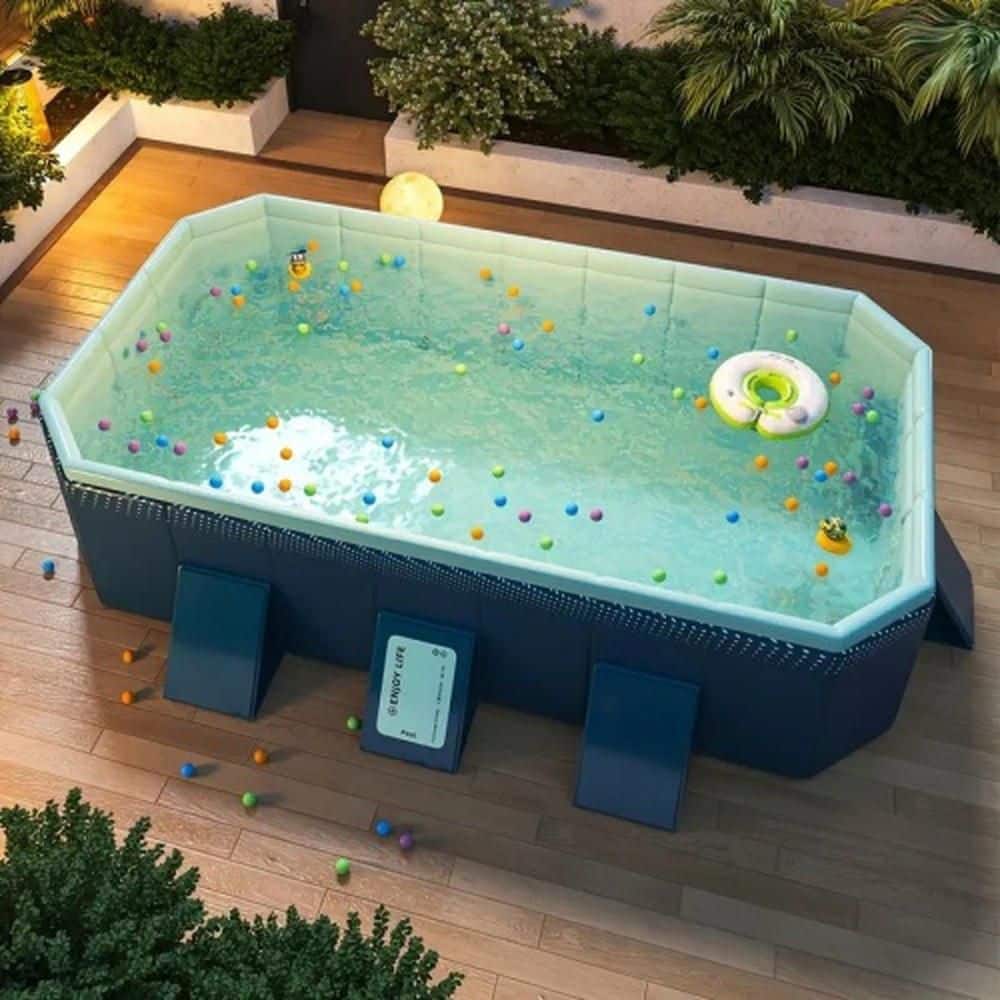 Noble House Thunder Outdoor Patio Blue 9.38 ft. x 5.48 ft. Rectangle 1. ...