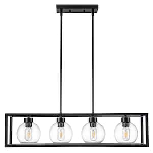 Modern 4-Lights Globe Glass Pendant Light 4-Light Matte Black Industrial Hanging Kitchen Island Light with Metal Shell