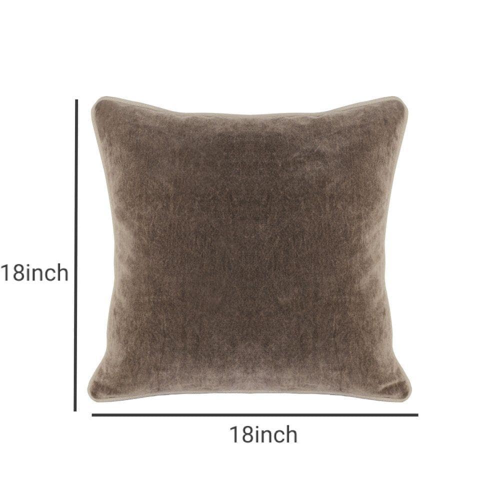 Taupe Brown Cotton Velvet Square Throw Pillow with Down Fill