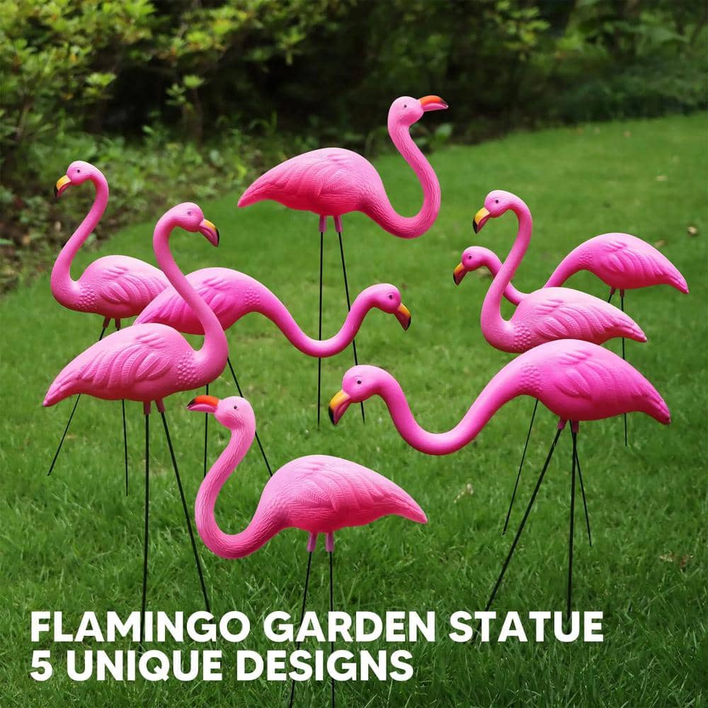 Mini Pink Plastic Flamingo Yard Ornament Stakes, 10-Pack