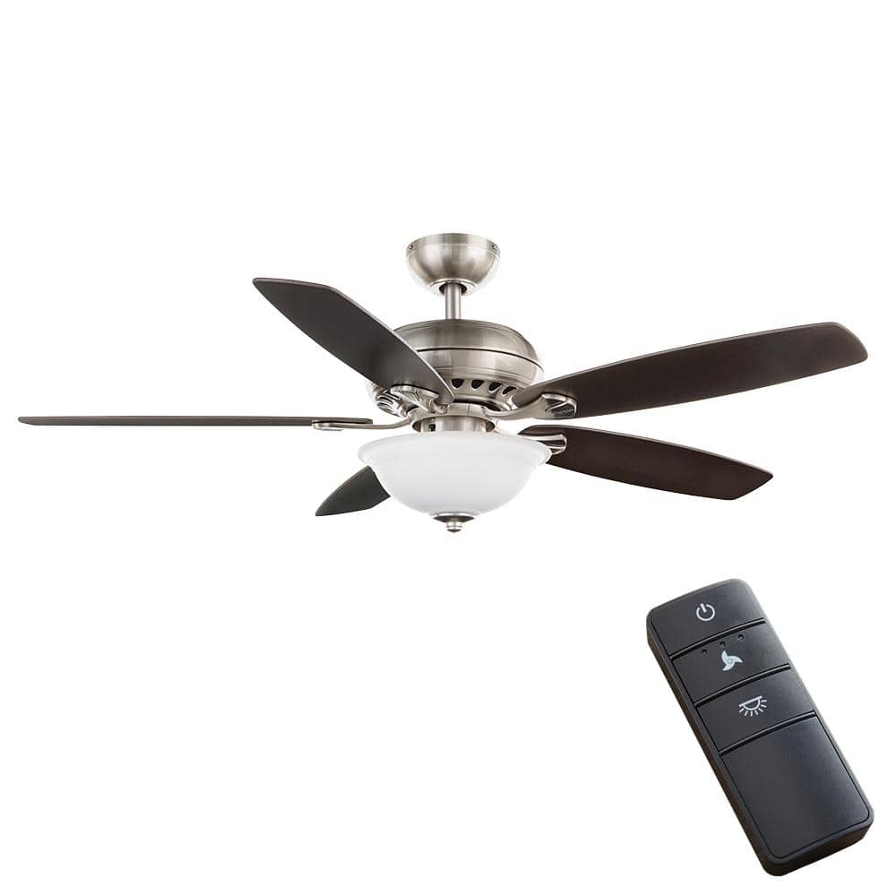Hampton Bay Southwind Ii 52 In Led Indoor Brushed Nickel Ceiling Fan With Light Kit And Remote Control 50279 The Home Depot