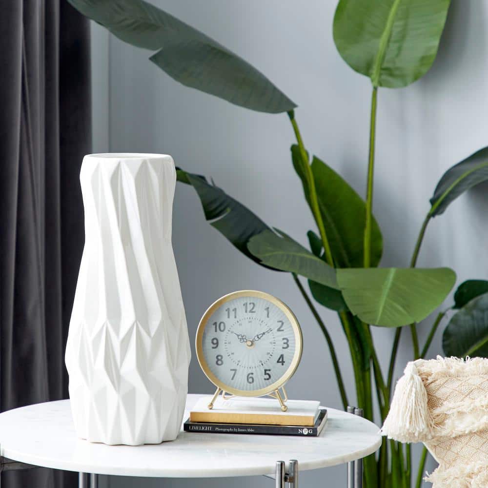 Sleek Elegance White Glossy Geometric Ceramic Vase 7" X 16.25"