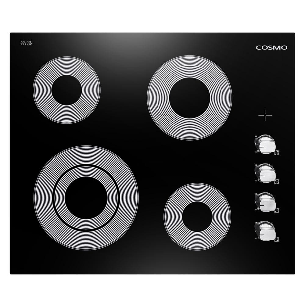 24 in. Smooth Top Electric Ceramic Glass Cooktop in Black with 4 Elements, Dual Zone Heating and Control Knobs