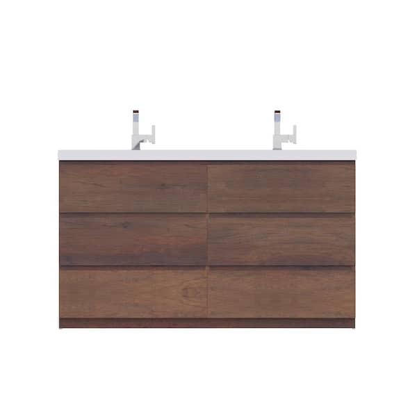 Alya Bath Paterno 60 in. W x 19 in. D Double Bath Vanity in Rosewood with Acrylic Vanity Top in White with White Basin