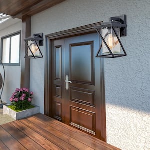 Hawaii 12.2 in. H Black Hardwired Outdoor Wall Lantern Sconce with Dusk to Dawn (Set of 2)