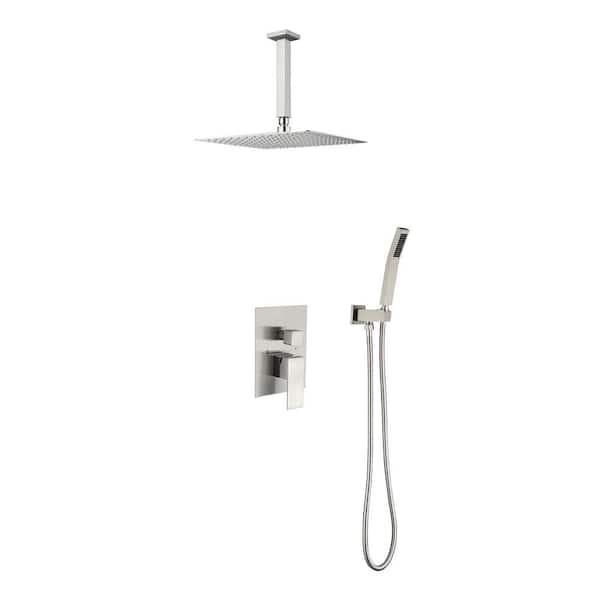 YONKI SUNSHIN INC Shower Faucets Sets 2-Spray Ceiling Mount 12 in. Wall Bar Shower Kit with Hand Shower in Brushed Nickel Shower System