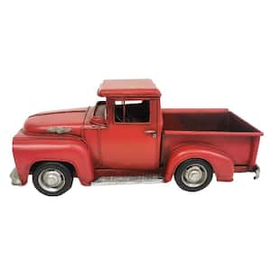 Red 11 x 4.75 x 4.75 in Handmade Pickup Truck Metal Model