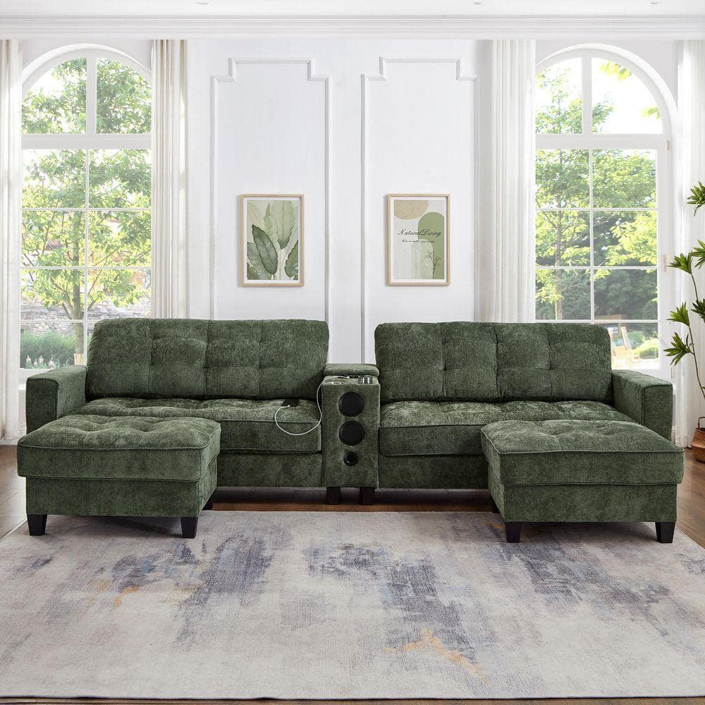 Nestfair 126 in. Square Arm Chenille U-shaped Sectional Sofa in