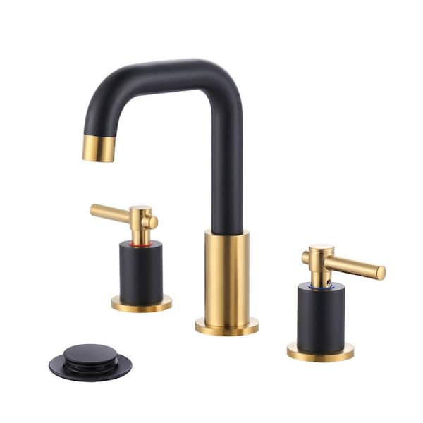 Glide 8 in. Widespread Double Handle Bathroom Faucet in Gold and Black