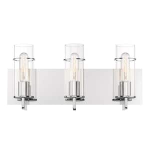 19 in. 3-Light Chrome Vanity Light with Clear Glass Shade