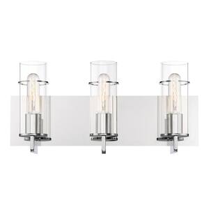 19 in. 3-Light Chrome Vanity Light with Clear Glass Shade