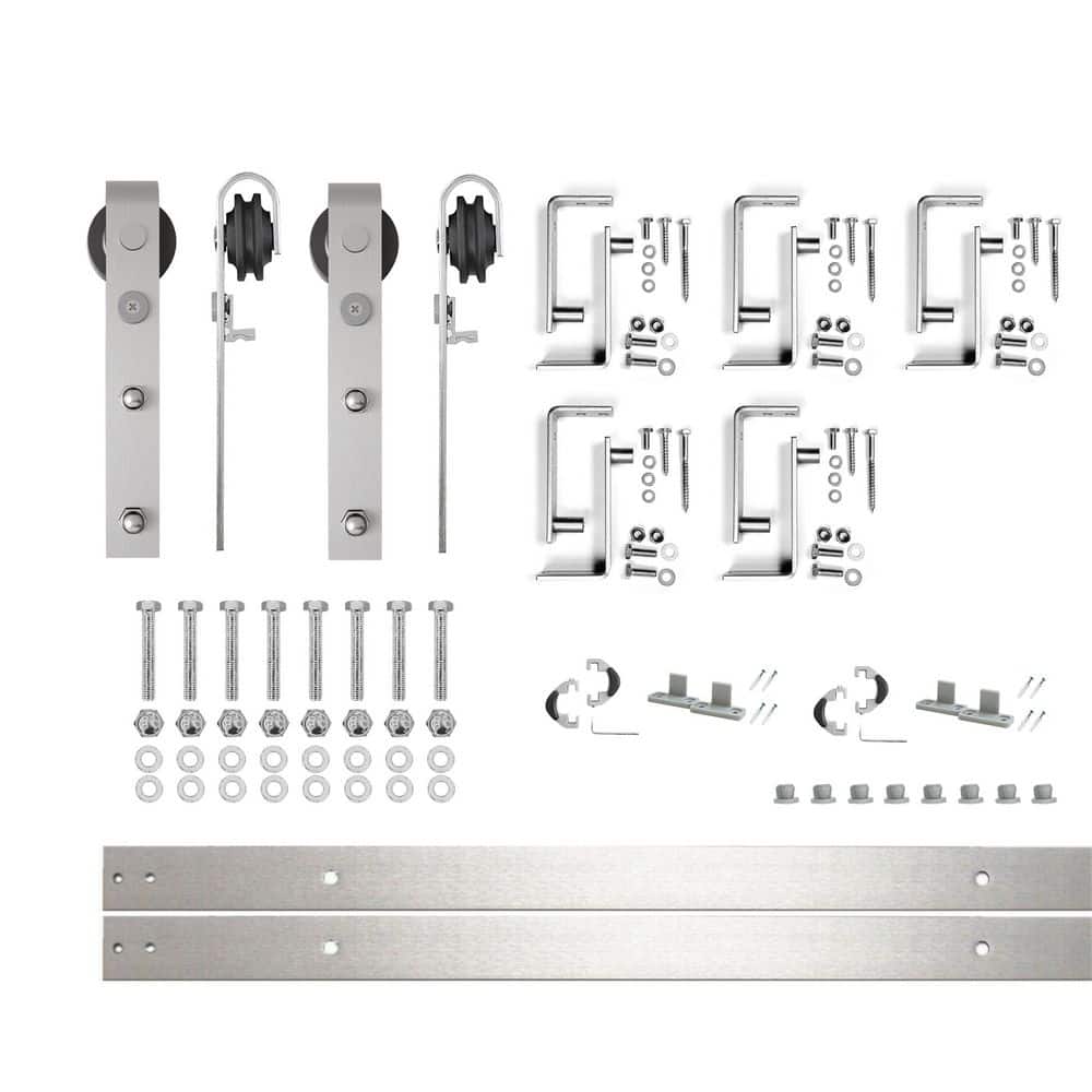 Brushed Nickel Double Track Bypass Sliding Barn Door Hardware Kit