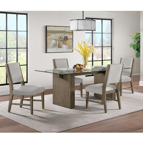 Bassett Oak Wood Light Grey Boucle Fabric Dining Side Chair (2 Per Carton)