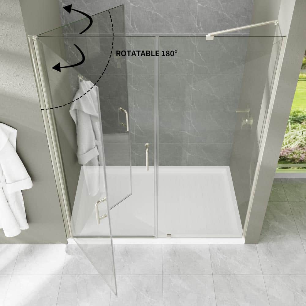 60" Brushed Nickel Semi-Frameless Pivot Shower Door with Clear Glass