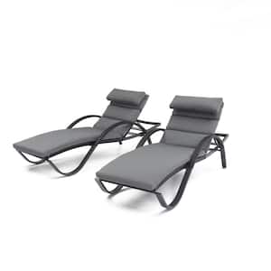 Deco Wicker Outdoor Chaise Lounge with Sunbrella Charcoal Gray Cushions (2 Pack)