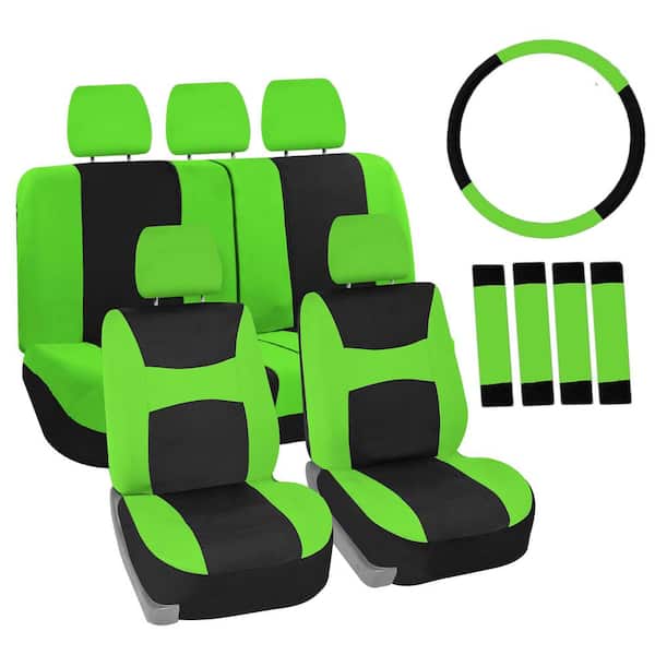 FH Group Light and Breezy Fabric 21 in. x 21 in. x 2 in. Full Set Seat Covers with Steering Wheel Cover and 4-Seat Belt Pads
