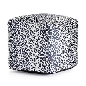 Amur Blue 18 in. x 18 in. x 18 in. Blue and Ivory Pouf