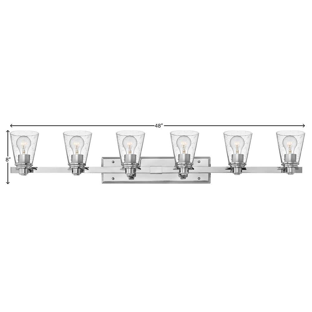 Avon Chrome 6-Light Bath Vanity with Clear Seedy Glass Shade