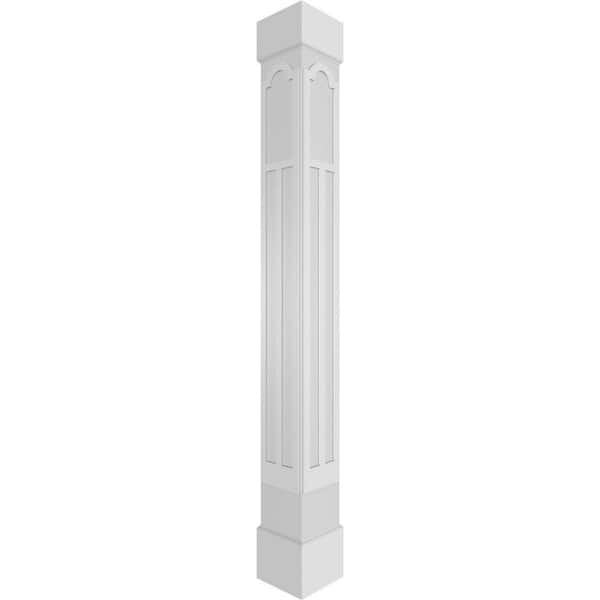 Ekena Millwork 9-5/8 in. x 10 ft. Premium Square Non-Tapered Paramount Fretwork PVC Column Wrap Kit with Standard Capital and Base
