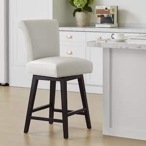 Dennis 26 in. Light Gray High Back Solid Wood Frame Swivel Counter Height Bar Stool with Faux Leather Seat