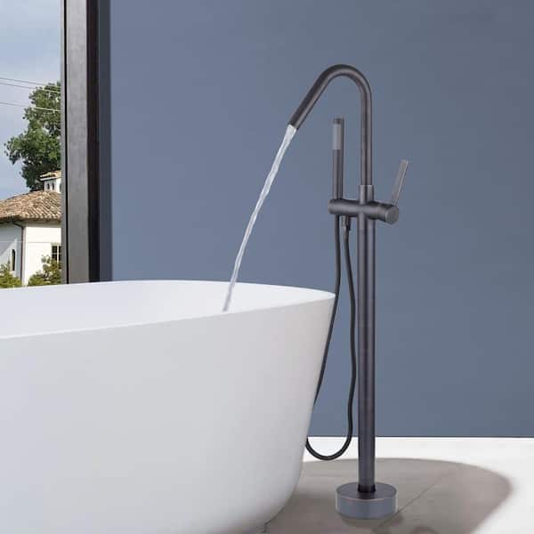 High Arch Single-Handle Freestanding Tub Faucet Bathtub Filter with Handheld Shower in Venetian Bronze