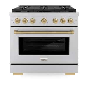 Autograph Edition 36 in. 6-Burner Freestanding Gas Range and Convection Oven in Stainless Steel and Champagne Bronze