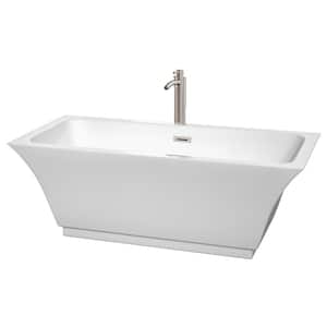 Galina 5.6 ft. Acrylic Flatbottom Non-Whirlpool Bathtub in White with Brushed Nickel Trim and Faucet