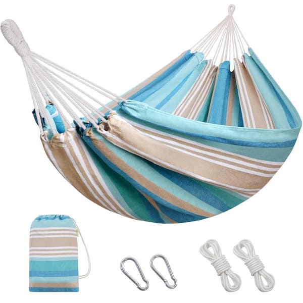 10.5 ft. Brazilian Hammock with Tree Straps, Canvas Portable Hammock with Carry Bag for Backyard and Porch