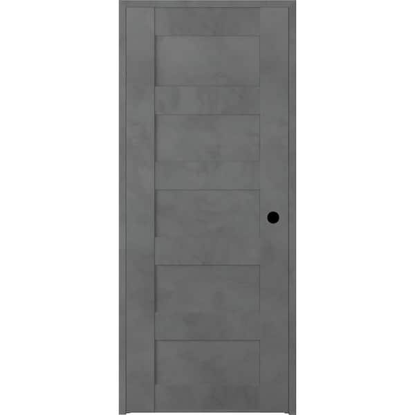 Unbranded 30 in. x 80 in. Vona Left-Handed Solid Core Dark Urban Textured Wood Single Prehung Interior Door