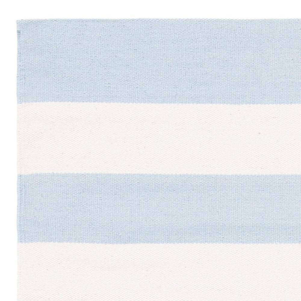Ivory and Sky Blue Striped Cotton Flat Woven Rug